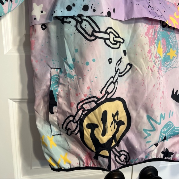Reason Clothing Sz  Med Windbreaker Coat Jacket Designed in NYC Hooded Graffiti - Picture 3 of 10
